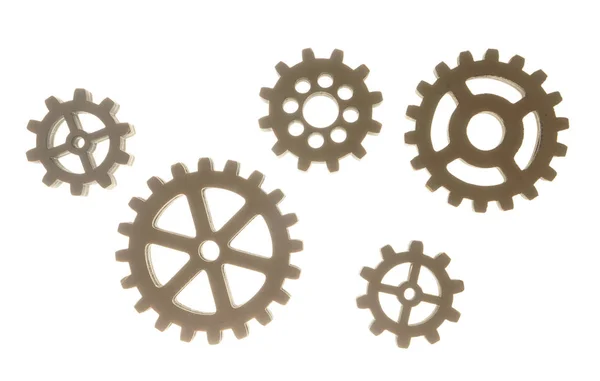 Different Wooden Cog Wheels Isolated White Background — Stock Photo, Image