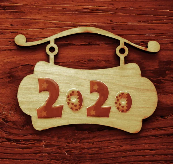 2020 Рік Новим Роком Знакпост Дерев Яному Фоні Дошки Порожній — стокове фото