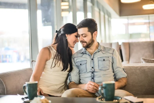 Romantic Young Adult Couple Drinking Coffee — Stock Photo, Image