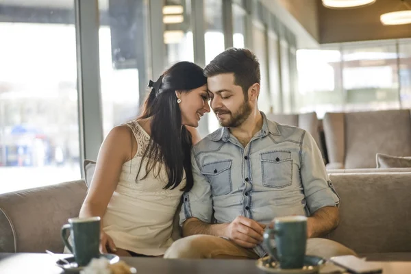 Romantic Young Adult Couple Drinking Coffee — Stock Photo, Image