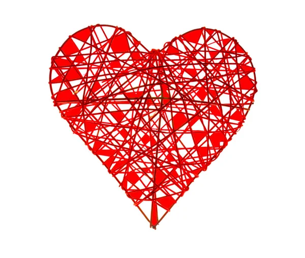 Beyaz Arka Plan Üzerinde Izole Kırmızı Hasır Kalp Mutlu Sevgililer — Stok fotoğraf