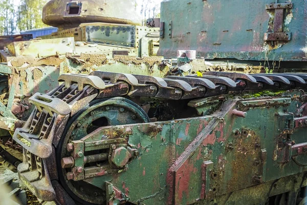 Fragmento Orugas Tanque Oxidado Segunda Guerra Mundial Era Guerra Fría —  Fotos de Stock