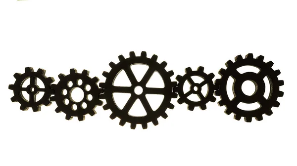 Different Wooden Cog Wheels Isolated White Background — Stock Photo, Image