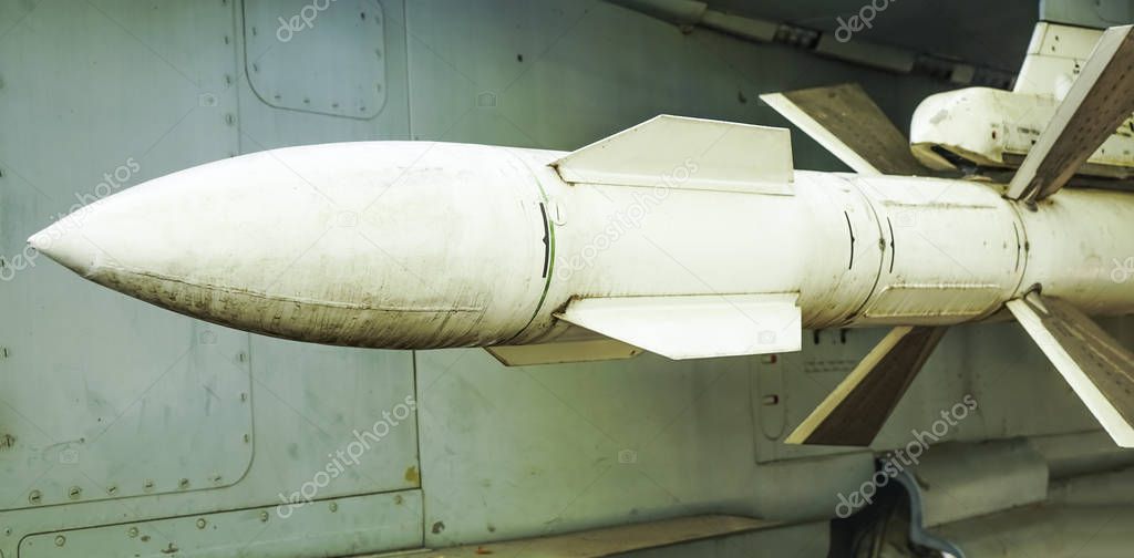 rocket on helicopter or plane. russian weapon of mass destruction