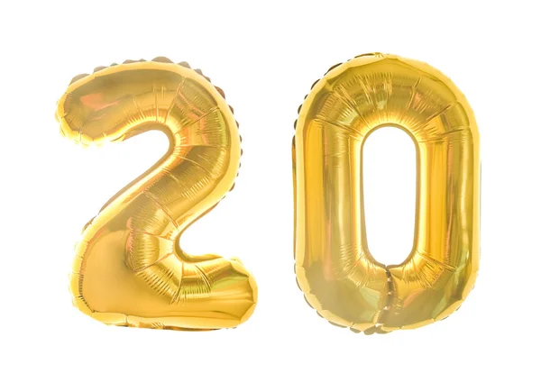 Number Twenty Form Golden Balloons Isolated White Background — Stock Photo, Image