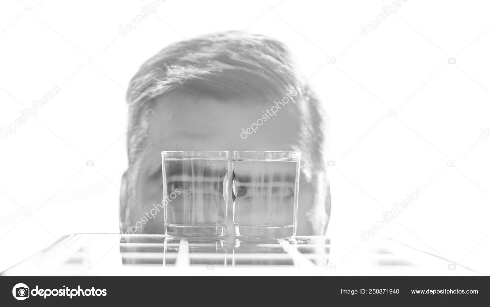 Man Two Glasses Eyes Magnified Glasses Filled Water Stock Photo by