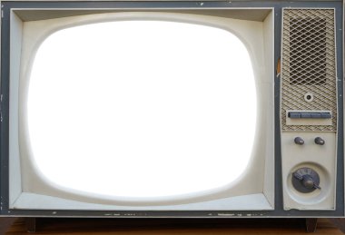 Eski, yaşlı televizyon, retro vintage tv tarzı. Boş beyaz ekran. 