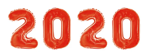 Beyaz arka plan üzerinde izole altın balon şeklinde sayı 2020 mutlu yeni yıl. 