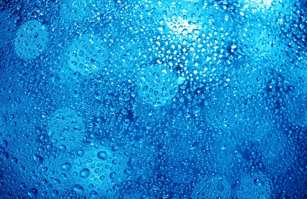 Krople Wody Szkło Niebieskie Okno — Zdjęcie stockowe