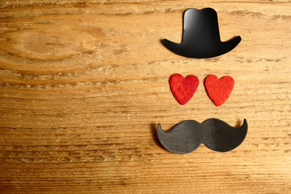 Fundo Feliz Dia Pai Cartão Chapéu Preto Bigode Dois Corações — Fotografia de Stock