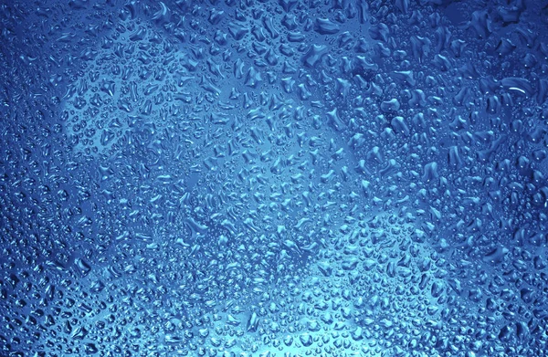 Molte Gocce Acqua Sul Vetro Della Finestra Blu — Foto Stock