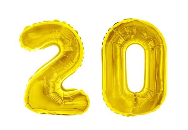 Number Twenty Form Golden Balloons Isolated White Background Happy Anniversary — Stock Photo, Image