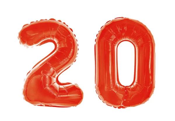 Number Twenty Form Golden Balloons Isolated White Background Happy Anniversary — Stock Photo, Image