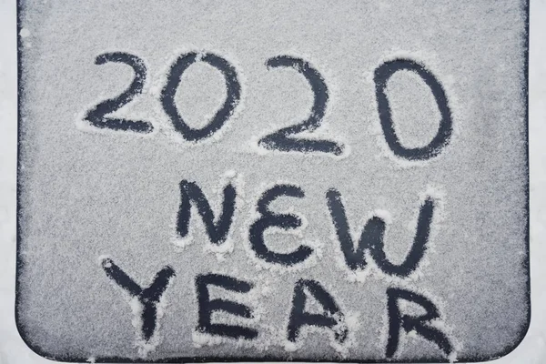 Winter Inscription 2020 New Year Background Text Snow Surface Merry — Stock Photo, Image