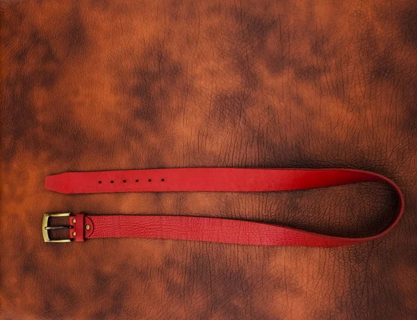 Cintura Uomo Pelle Rossa Vecchio Retro Vintage Sfondo Pelle Marrone — Foto Stock