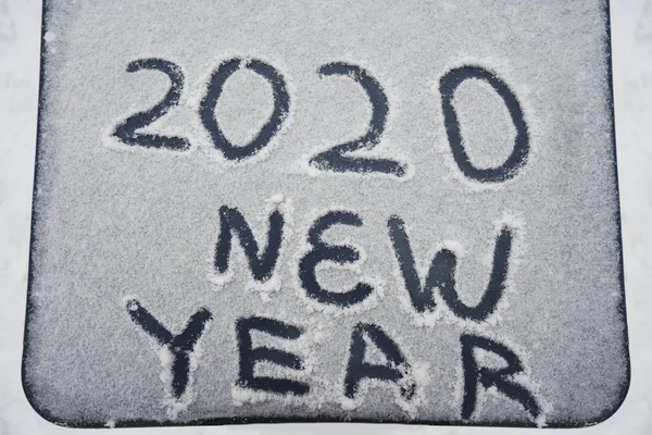 Winter Inscription 2020 New Year Background Text Snow Surface Merry — Stock Photo, Image