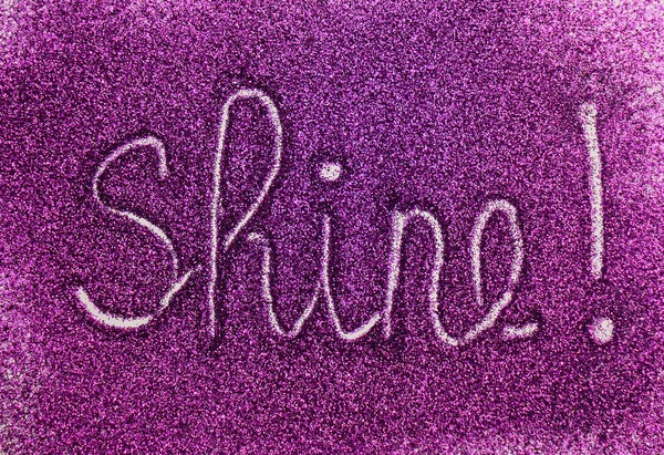 Handwritten Word Inscription Shine Violet Purple Glitter Sparkles White Paper — Stock Photo, Image