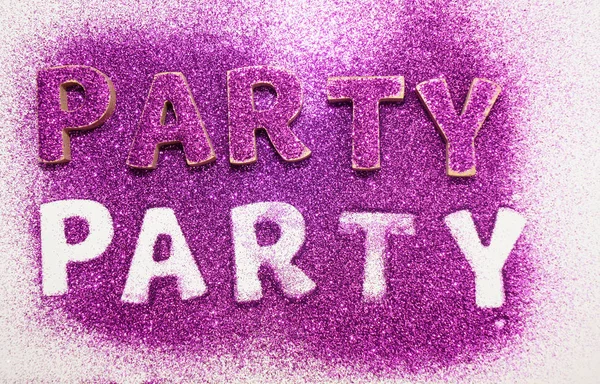 Word Party Purple Glitter White Background — Stock Photo, Image