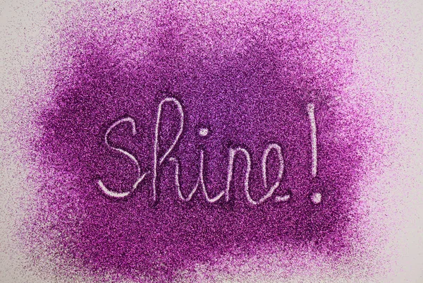 Handwritten Word Inscription Shine Violet Purple Glitter Sparkles White Paper — Stock Photo, Image
