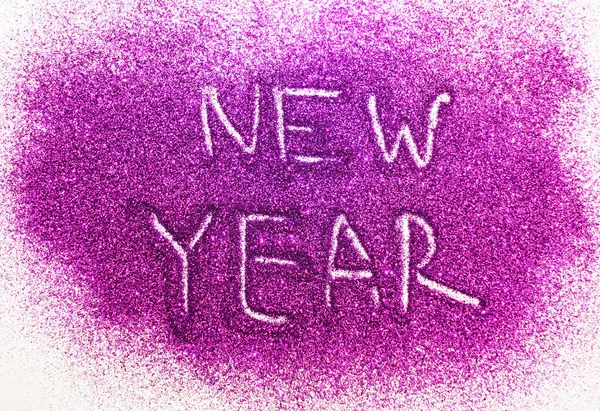 Kaart Met Tekst Happy New Year Purple Glitter Wit Papier — Stockfoto