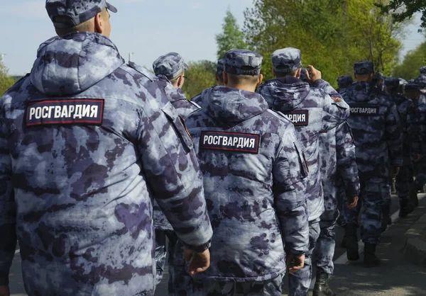 Russian police squad formation back view