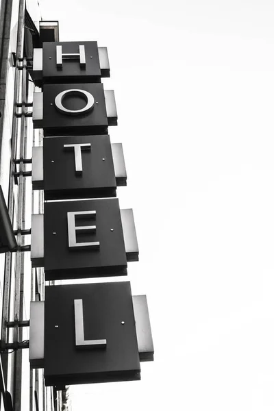 Neon Sign Word Hotel White Sky — Stock Photo, Image