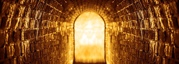 消失点の視点を持つ抽象的な背景としての無限のトンネル 古いレンガの入り口トンネル 暗いアーチ型の出入り口 — ストック写真