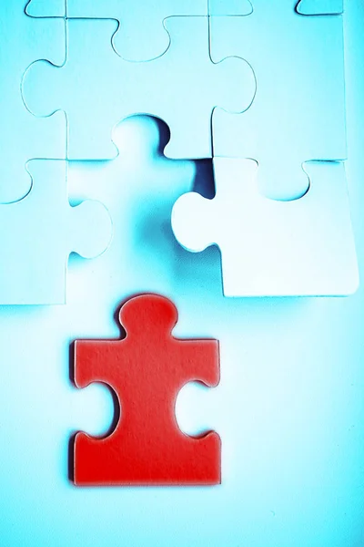 Weißes Puzzle Mit Einem Fehlenden Teil Mosaik Aus Puzzles Auf — Stockfoto