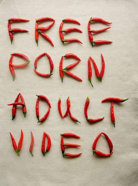 Palavras Free Porn Adult Vídeo Written Red Hot Pepper Letters — Fotografia de Stock