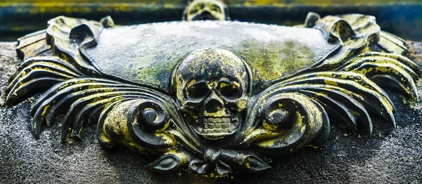 墓に石人間の頭蓋骨 — ストック写真