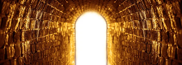 消失点の視点を持つ抽象的な背景としての無限のトンネル 古いレンガの入り口トンネル 暗いアーチ型の出入り口 — ストック写真