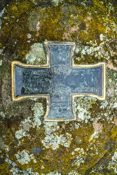Croix Métal Sur Tombe Croix Métal Sur Pierre Granit — Photo