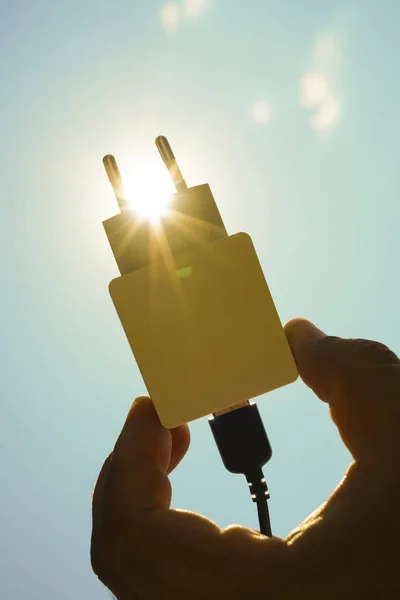 Zonne Energie Met Stekker Power Supply Verbinding Klaar Stroom Krijgen — Stockfoto