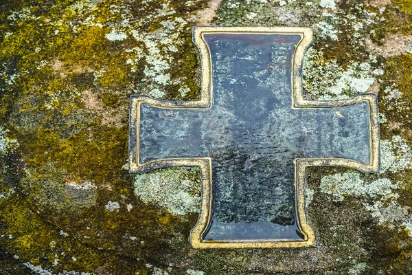 Croix Métal Sur Tombe Croix Métal Sur Pierre Granit — Photo