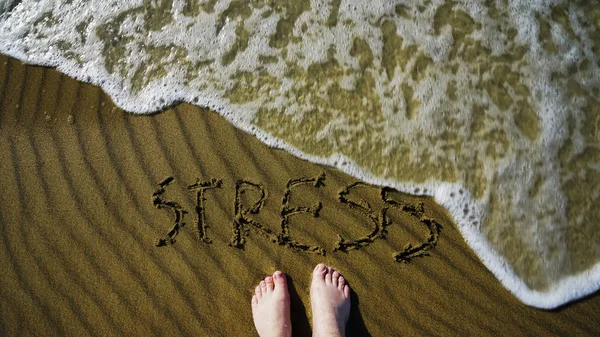 Assine Stress Praia Com Água Azul Turquesa Stress Ser Lavado — Fotografia de Stock