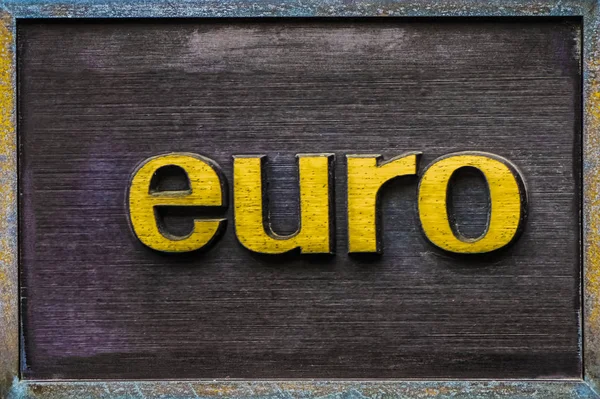 Letras Euro Quadro Ferro Euro Sobre Fundo Parede Apedrejado — Fotografia de Stock