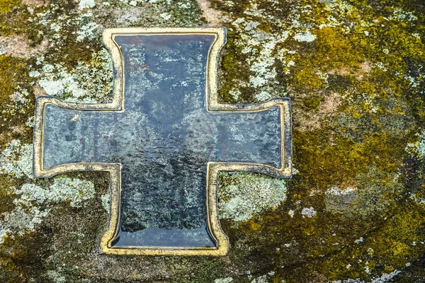 Croix Métal Sur Tombe Croix Métal Sur Pierre Granit — Photo