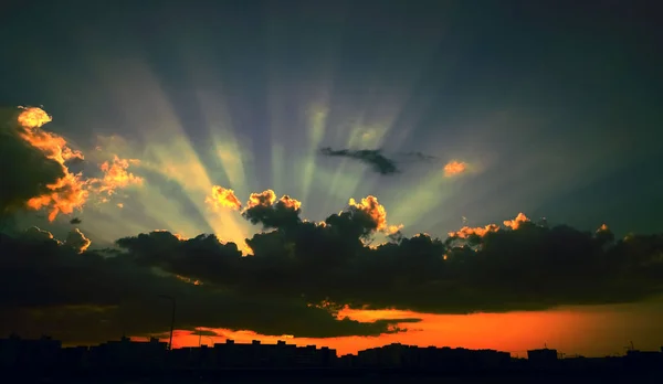 Many High Rise Residential Houses Backdrop Beautiful Sunset Sky Grisly — Stock Photo, Image