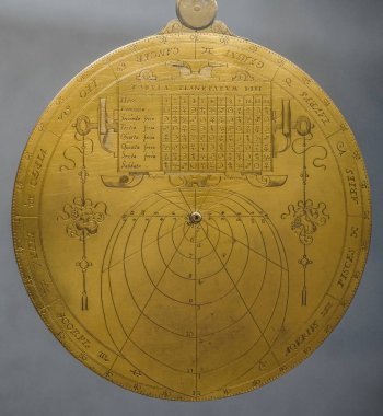 astronomik saat gri arka plan üzerinde izole. zodyak ve gezegen işaretleri ile altın Saat.