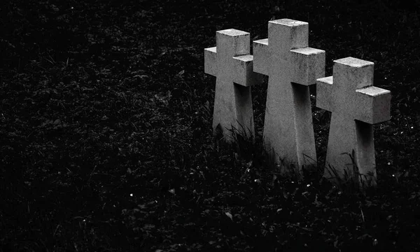 Três Granito Cinza Cruza Lado Lado Memória Dos Mortos Conceito — Fotografia de Stock