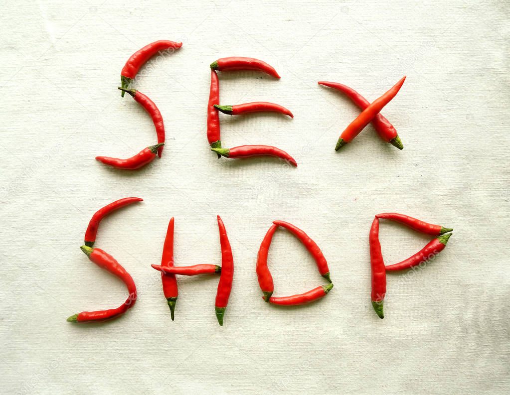 Red hot chili peppers isolated, words - sex shop