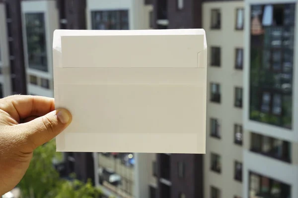 Postal Blanco Mano Edificio Fondo Casa — Foto de Stock