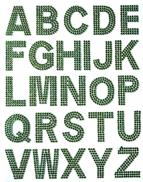 Green Rhinestones Alphabets Letters Set Educational Business Isolated White Background — Stock Photo, Image