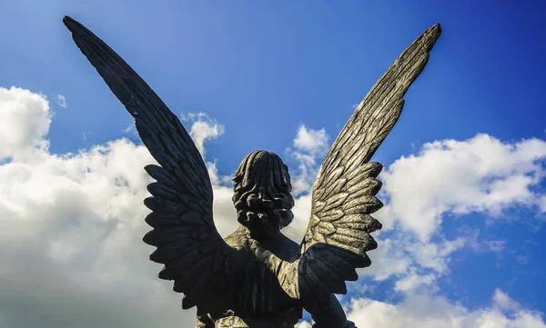 Скульптура Ангела Крила Фоні Блакитного Неба Вид Ззаду — стокове фото
