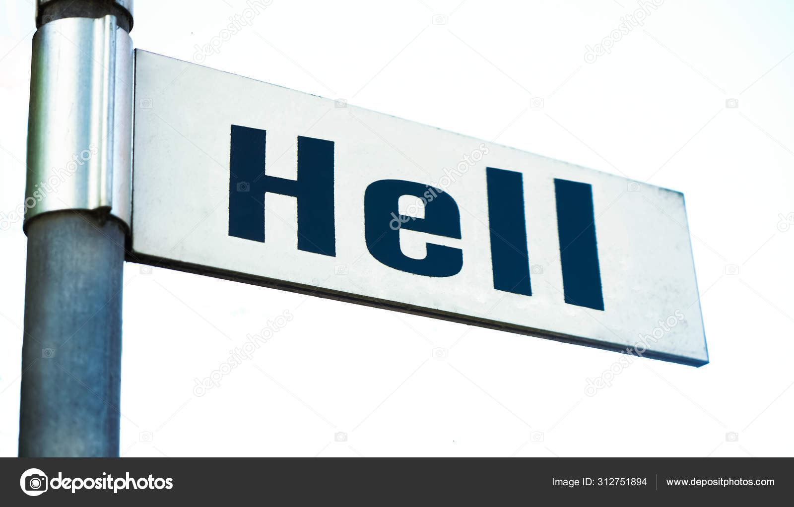 Street Signs Showing Directions Hell Isolated White Background Stock
