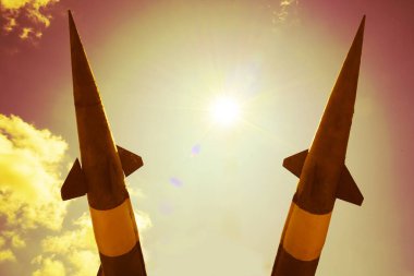 two missiles on the installation are aimed upwards. weapons of mass destruction, missile defense. Nuclear warhead, chemical bomb. clipart