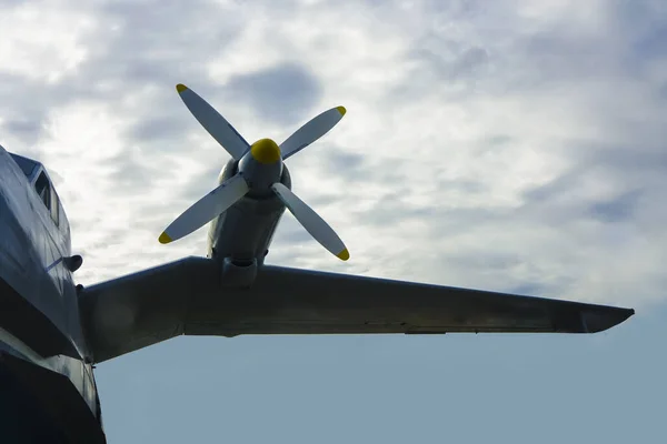 엔진이 비행기 말이야 날개에 프로펠러가 중앙을 활주로 활주로 비행장의 비행기를 — 스톡 사진