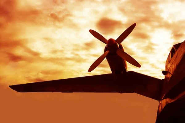 Vidalı Motoru Olan Uçak Pervaneler Kanatta Merkeze Bak Pistteki Uçağın — Stok fotoğraf