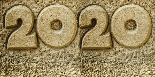 2020 Year Written Desert Dry Sand Background — Stock Photo, Image
