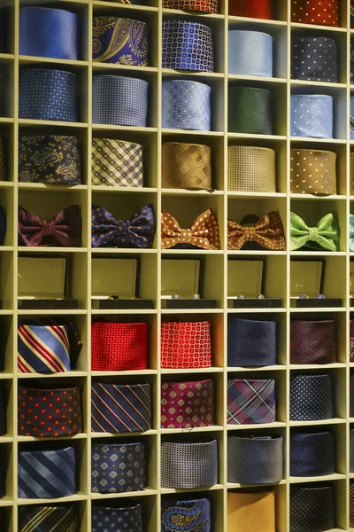 Neckties Arranged Grid Shelf Custom Made Bow Ties Neckties Fashion — Stock Photo, Image